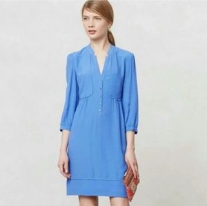 Anthro Maeve V-Neck 3/4 Sleeve Silk Dress